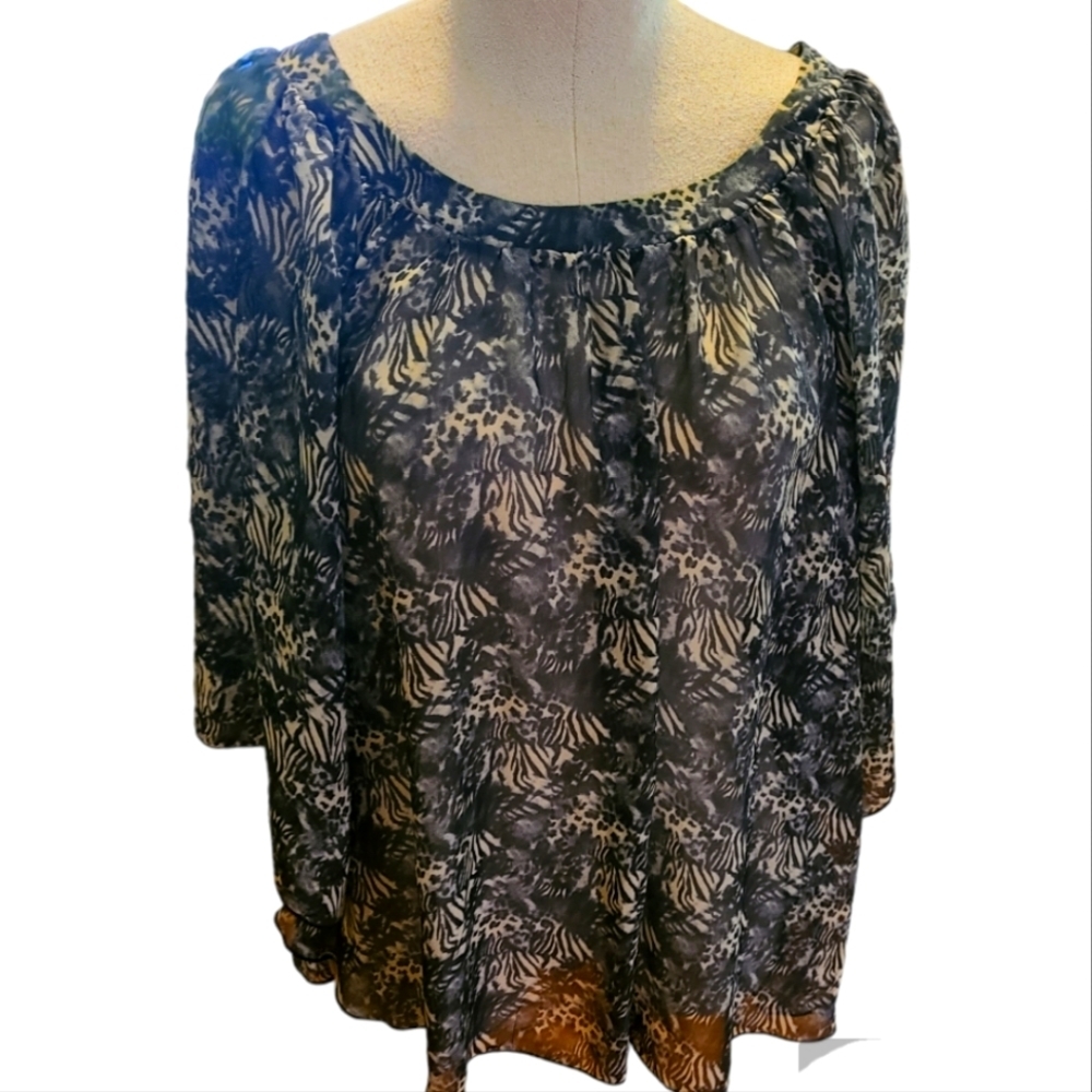 Lilly Lou, Small black and cream animal print. Sheer